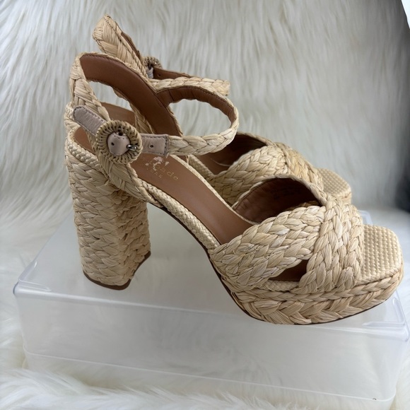 Kate Spade Biege Braided Raffia Espadrilles Woven Sandals - Picture 3 of 14